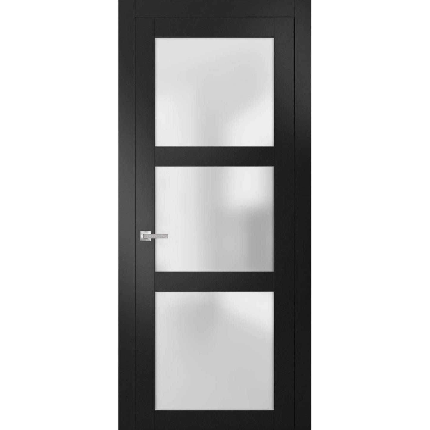 SARTODOORS Solid French Door Frosted Glass 36x96 inches | Lucia 2552 Matte Black | Single Regular Panel Frame Trims Handle | Bathroom Bedroom Sturdy Doors
