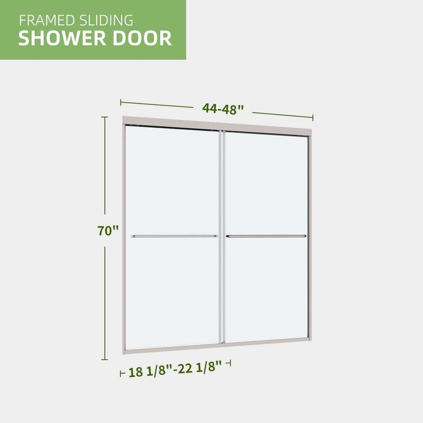 ACE DECOR 44-48" W x 70" H Semi-Frameless Shower Door, Double Sliding Shower Door with 1/4" (6mm) Clear SGCC Tempered Glass, Chrome Finish Shower Doors, Reversible Installation
