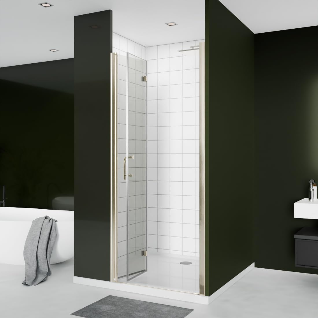 ComfyStyle Frameless Bifold Glass Shower Door 32-34" W x 72" H, 1/4" Clear SGCC Tempered Glass, Folding Pivot Swing Design, Space Saving Shower Glass Door for Small Bathrooms