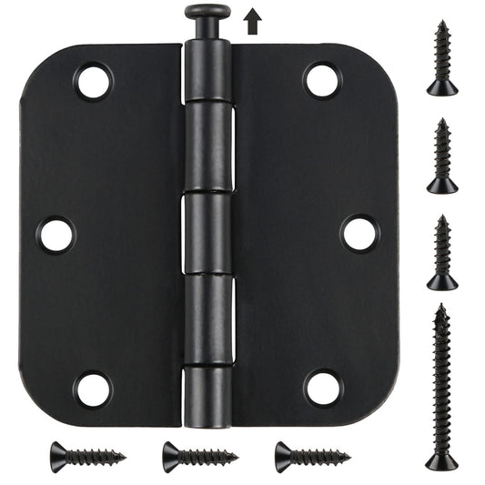 TDCHINGES 48 Pack Rounded Matte Black Door Hinges 3.5 Inch 5/8" Radius Interior 3 1/2 Flat Iron Bifold Easy Installation Standard Hinge Remove Pin,Bedroom Indoor for Doors Tool 3 ½" Hardware Kit