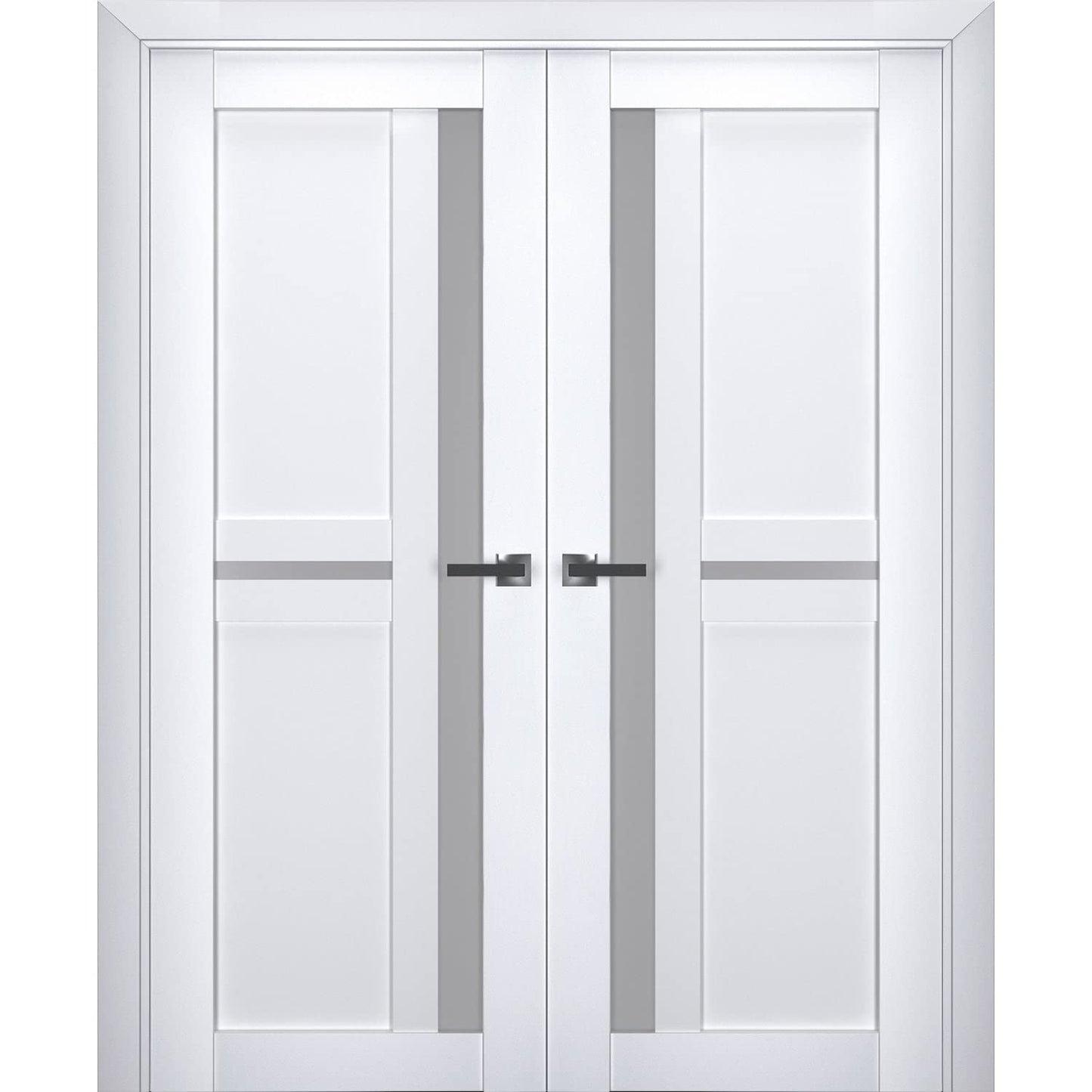 SARTODOORS Veregio 7288 | Double Swing Interior French Doors with Glass with Frosted Glass, Solid Wood, Hardware Included, 60x96, White, Modern