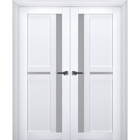 SARTODOORS Veregio 7288 | Double Swing Interior French Doors with Glass with Frosted Glass, Solid Wood, Hardware Included, 60x96, White, Modern