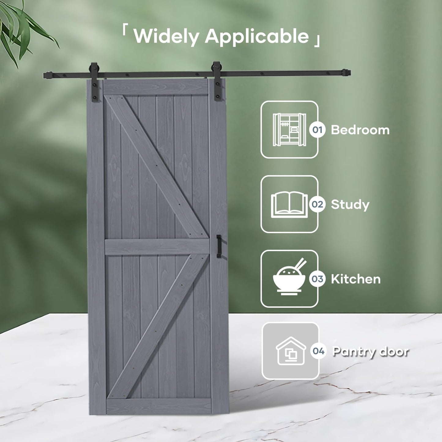 FREDBECK 36in x 96in Gray Wood Barn Door Slab with 6.6ft (79inch) Barn Door Hardware Track Kit Included, Double Surfaces,Simple Assembly is Required,K-Frame,Grey