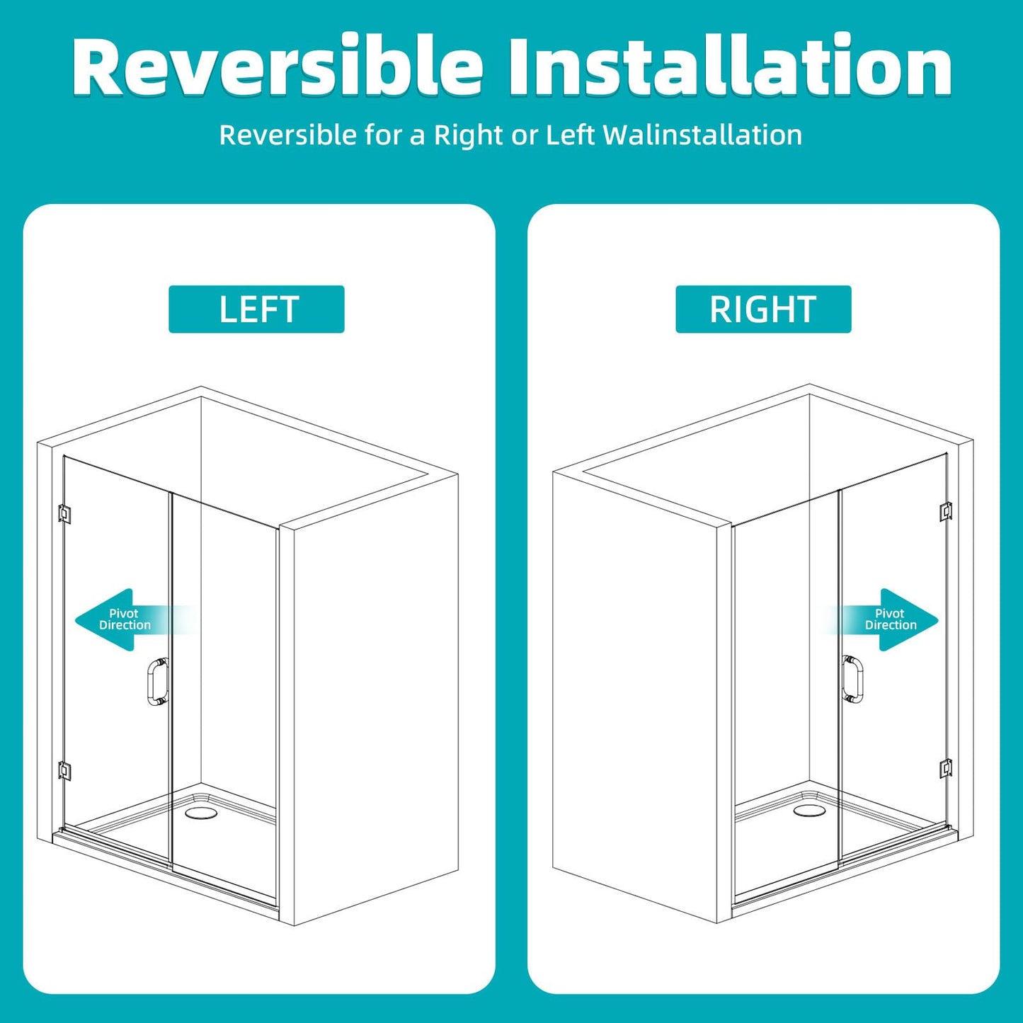 Pivot Swing Shower Door, Adjustable Width 59-60" W x 74" H Semi-Frameless Shower Glass Door with 5/16 in Clear SGCC Middle Frosted Tempered Glass with Nano Easy-Clean Coating (Brushed Silver)