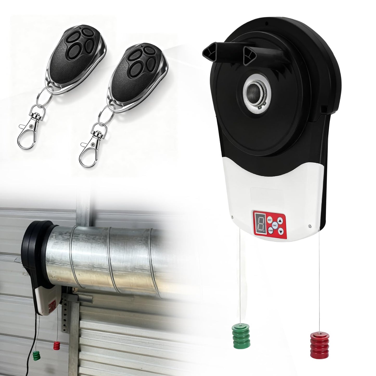 Automatic Roll Up Door Opener, 110V 100W Commercial Rolling Opener Commerial Garage Roller Door Opener with 2 Powerful 1000N Motor with 2 Remotes for Garage Warehouse Store Barn Farm (White)