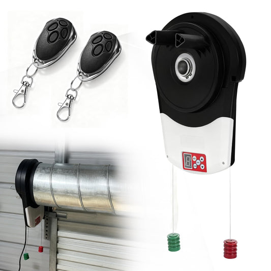 Automatic Roll Up Door Opener, 110V 100W Commercial Rolling Opener Commerial Garage Roller Door Opener with 2 Powerful 1000N Motor with 2 Remotes for Garage Warehouse Store Barn Farm (White)