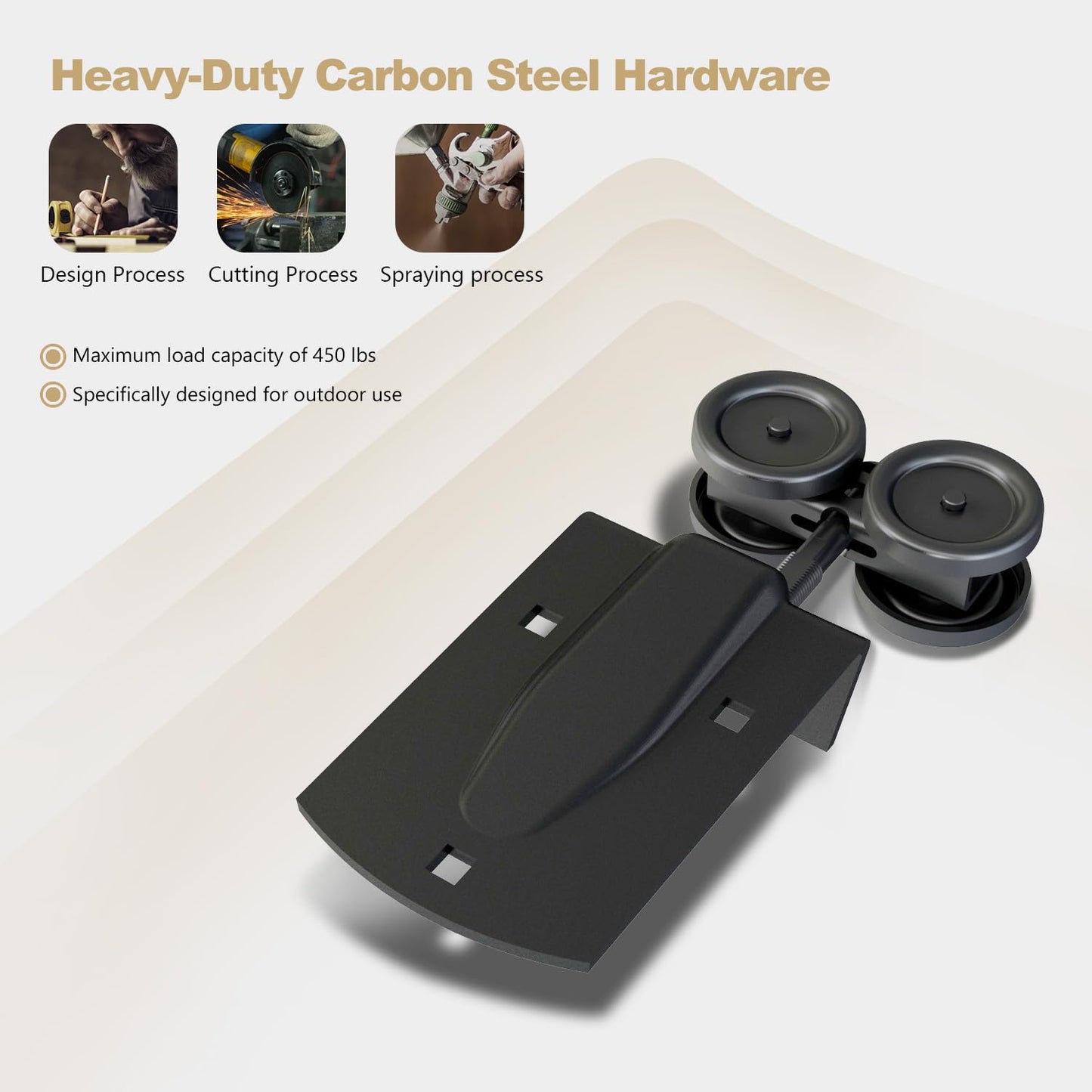 HARDJULAN 12FT Heavy Duty Box Rail Exterior Sliding Barn Door Hardware Kit, 450 lbs Capacity, Black Powder Coated Finish,Kit for Outdoor,Fit MAX 1 Door Width 72in