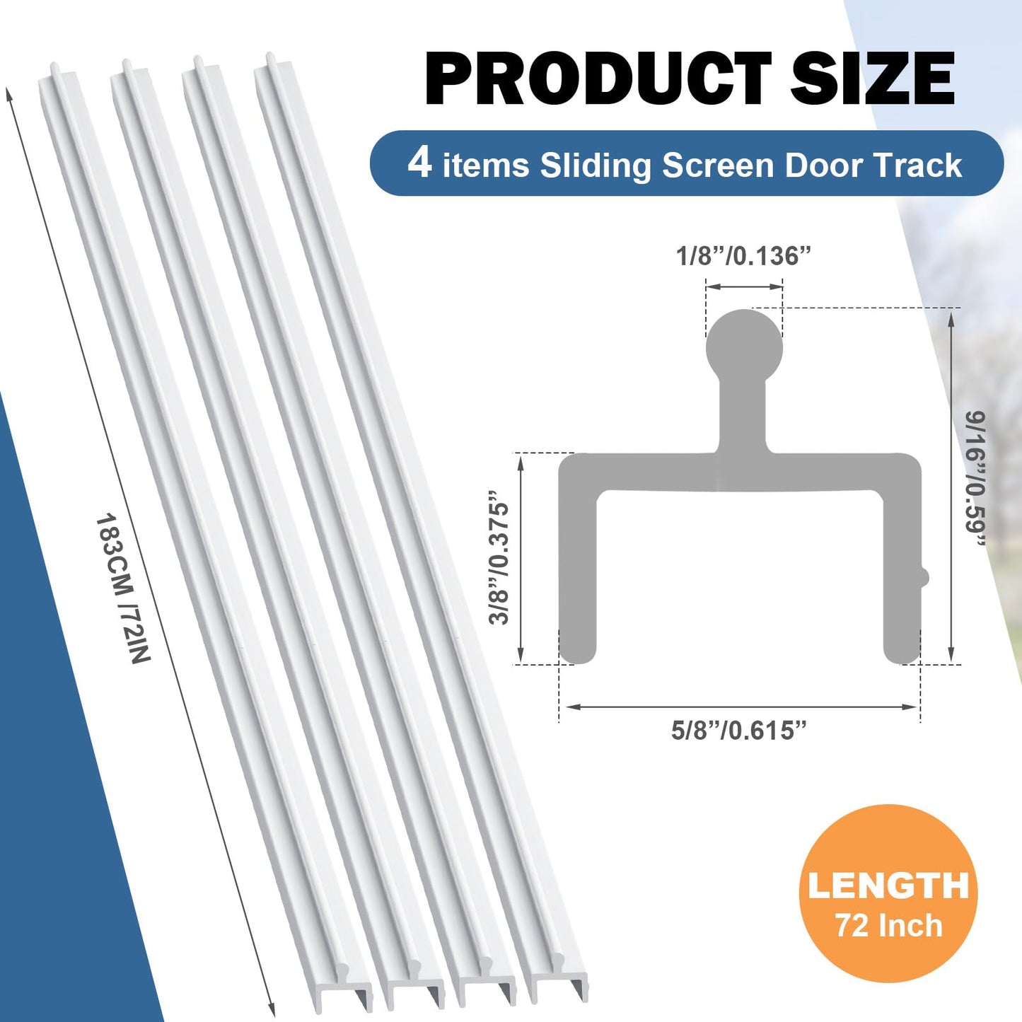 CroBlissful 4 Pcs 72 Inch Sliding Screen Door Track Replacement Modern White Vinyl Track Long Easy to Cut Sliding Door Hardware Centered Rail for Patio Window Home Office Parts Repair