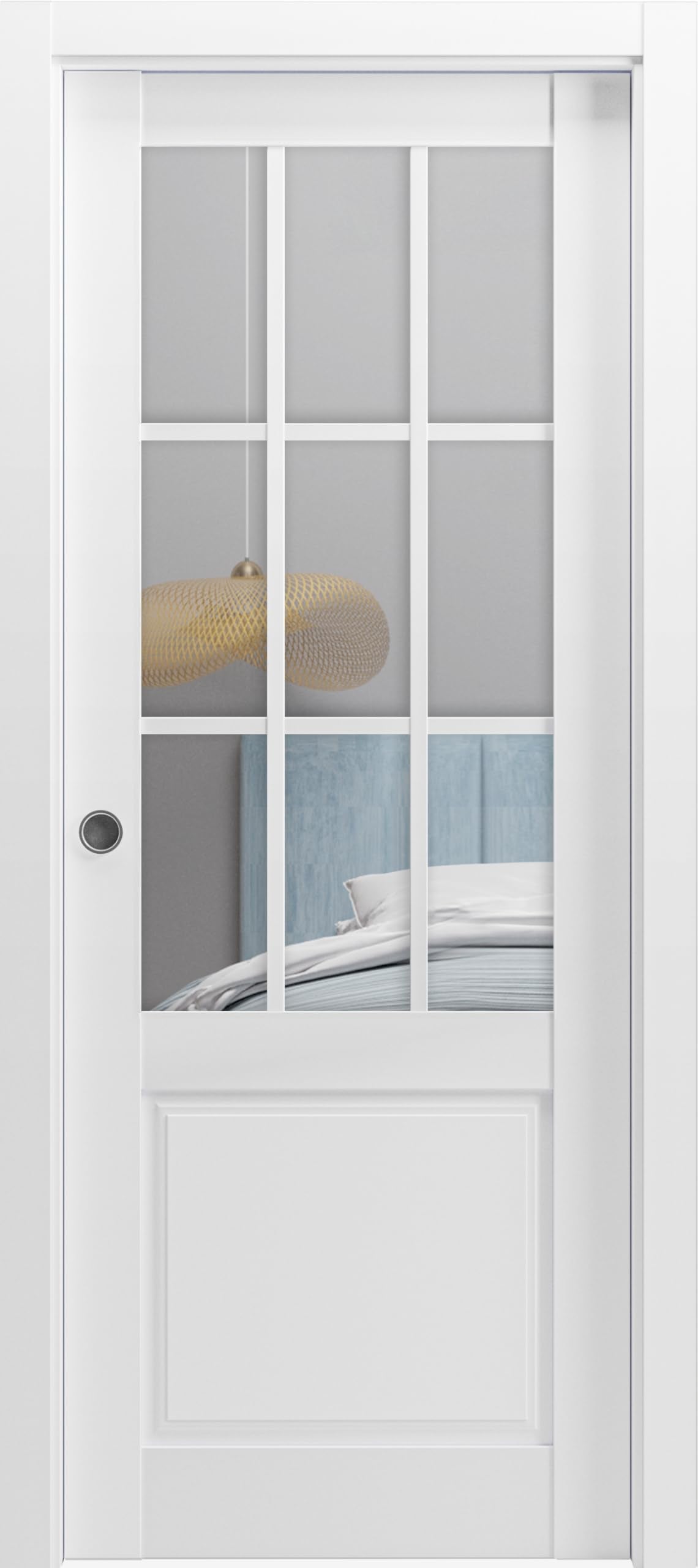 SARTODOORS Felicia 3599 | Interior French Single Pocket Door with Clear Glass, Wooden, 30x96, White, Classic Style | Hardware Included
