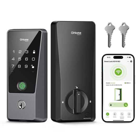 GHome Smart WiFi Deadbolt Locks for Front Door, 5-in-1 Fingerprint Keyless Entry Door Lock, Indoor Smart Lock for Home Hotel with 10000mAh Battery, Work with Alexa & Hey Google, App Control, Auto Lock