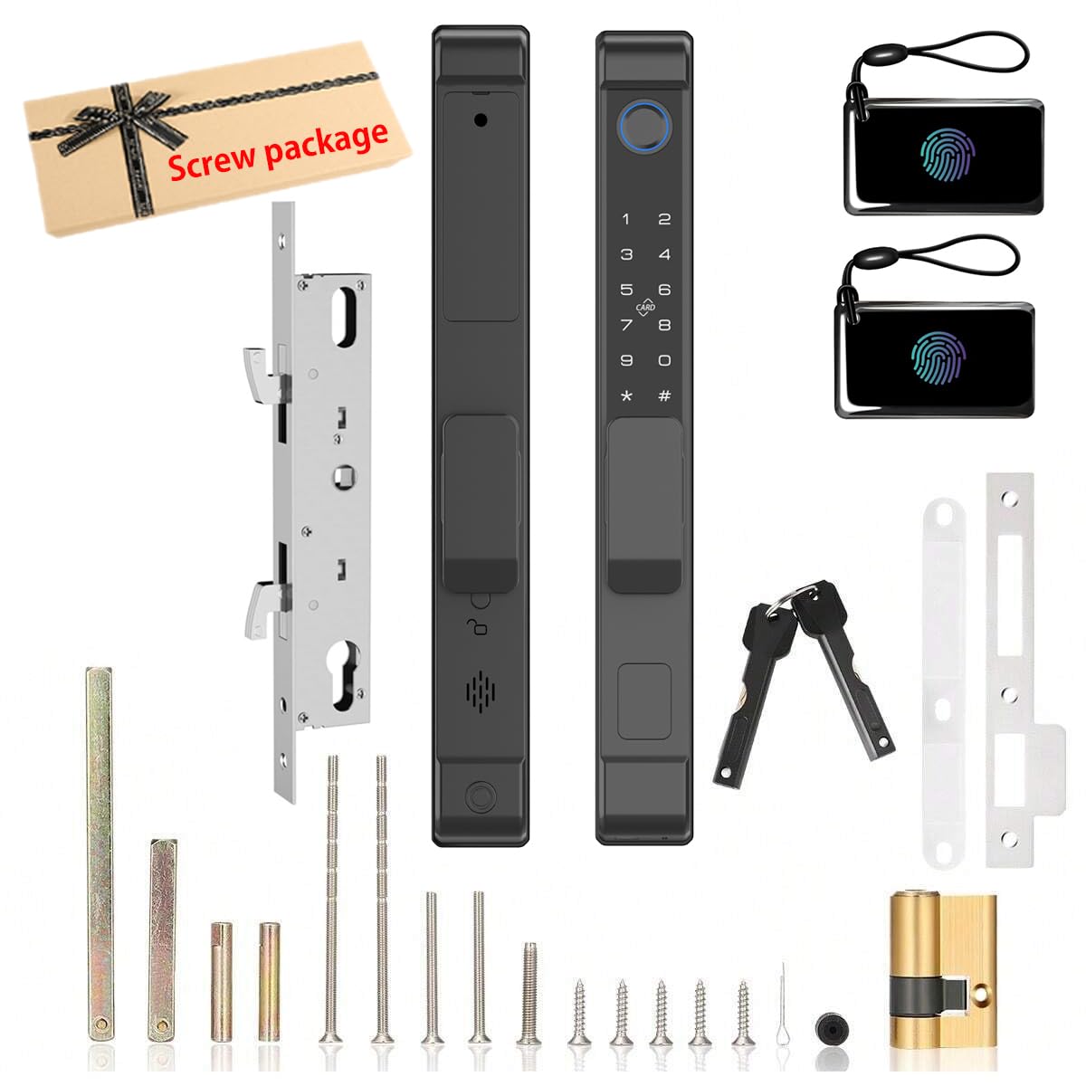 Slim Sliding Glass Door Lock 2885 Latch eLinkSmart Waterproof Keyless Mortise Smart Lock with Hook for Door Thickness 22~110mm, Aluminum Keypad Fingerprint for Patio Door Tuya App