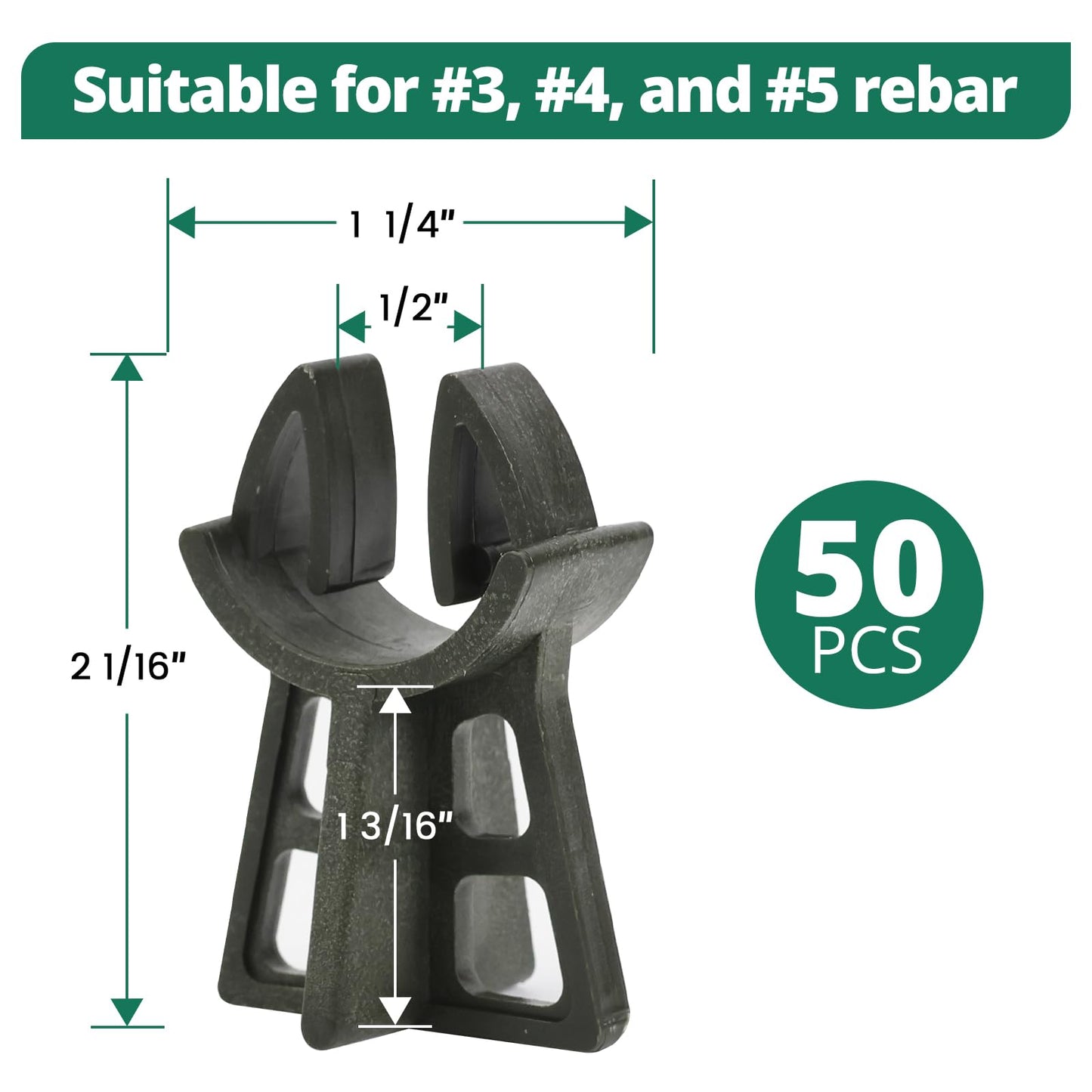 Strasee 50Pcs 1-3/16" Snap Rebar Chairs Heavy Duty Plastic Rebar Chair Fit Size 3-5 Superior Strength Anti Rust Solid Construction M076