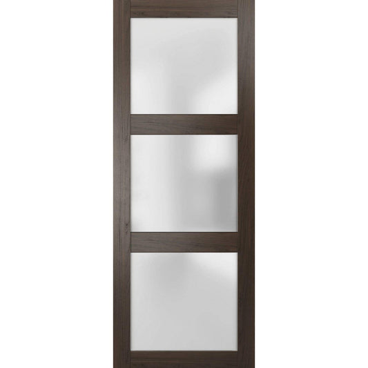 SARTODOORS Slab Barn Door Panel Frosted Glass | Lucia 2552 Chocolate Ash | Sturdy Finished Doors | Pocket Closet Sliding-28 x 96"