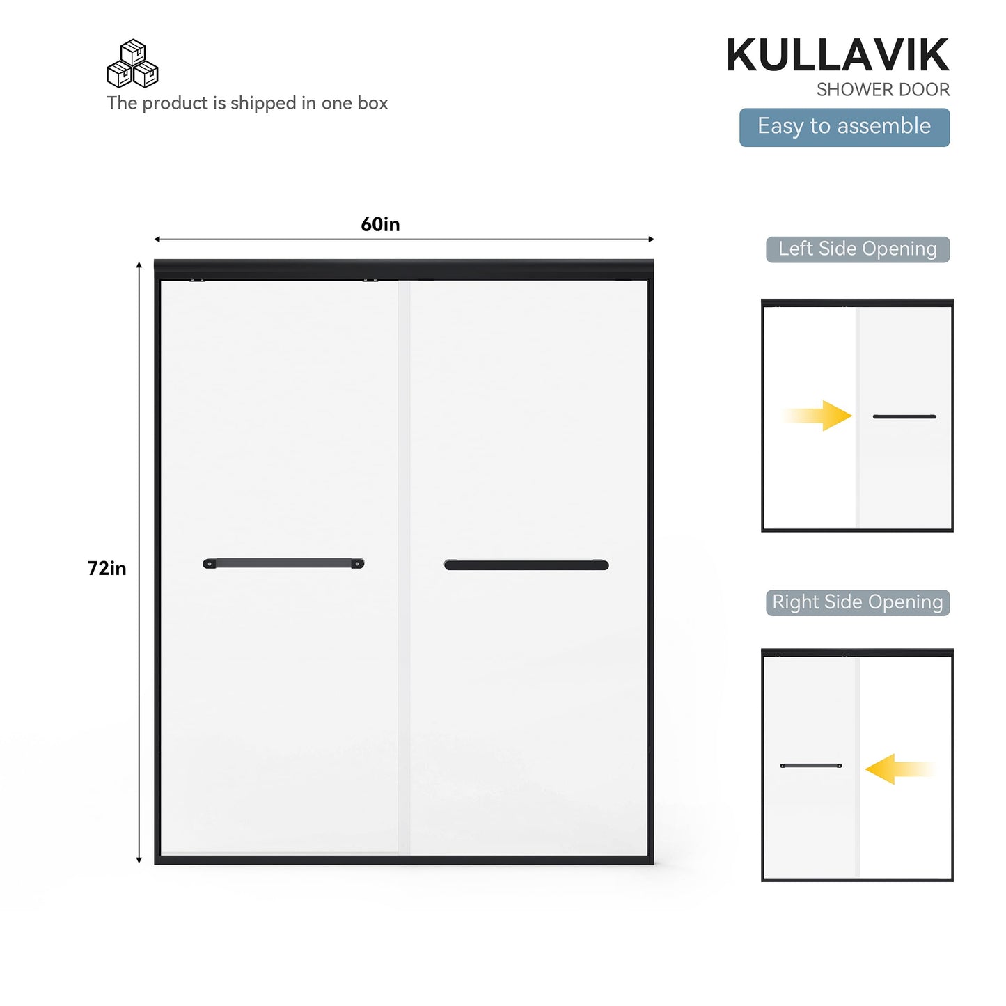 Kullavik Shower Door 56-60'' W x 72'' H Semi-Frameless Bypasss Bathroom Glass Shower Double Sliding Doors,1/4'' (6mm) Clear SGCC Tempered Glass with Explosion-Proof Film,Black