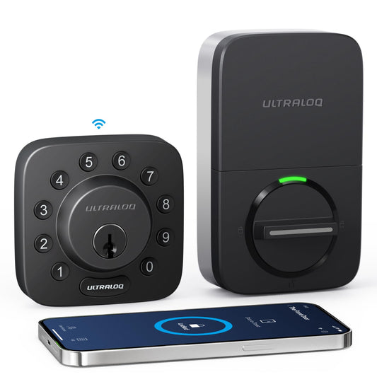 ULTRALOQ U-Bolt WiFi Smart Lock with Door Sensor, Built in Wi-Fi Keypad Deadbolt Lock for Front Door, Remote Control, Auto-Lock, Compatible with Alexa, Google, SmartThings, Easy Install, Matte Black