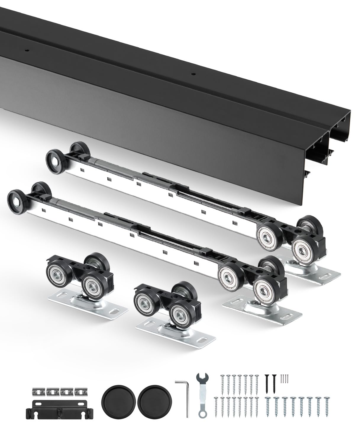 VEVOR Bypass Door Hardware, 8ft Heavy Duty Bypass Sliding Door Hardware Kit, Aluminum Alloy Sliding Closet Door Hardware Set with Finger Pulls, for 2 Door System, Fit Door Thickness 1 3/8" - 1 3/4"
