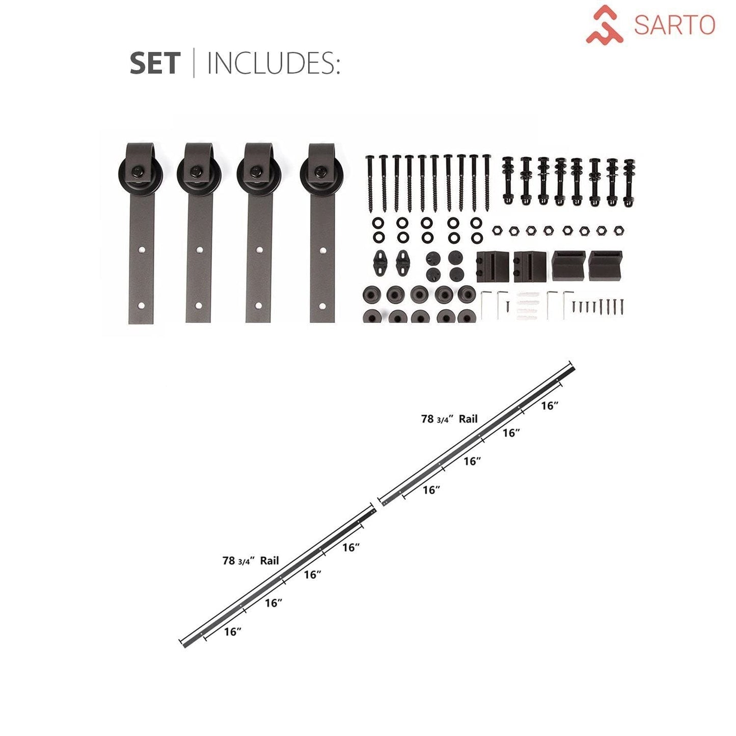 SARTODOORS Sliding Double Barn Doors with Hardware | Quadro 4113 Matte Black with Frosted Opaque Glass | 13FT Rail Sturdy Set | Interior Bedroom Bathroom Door-48" x 80" (2 * 24x80)-Black Rail