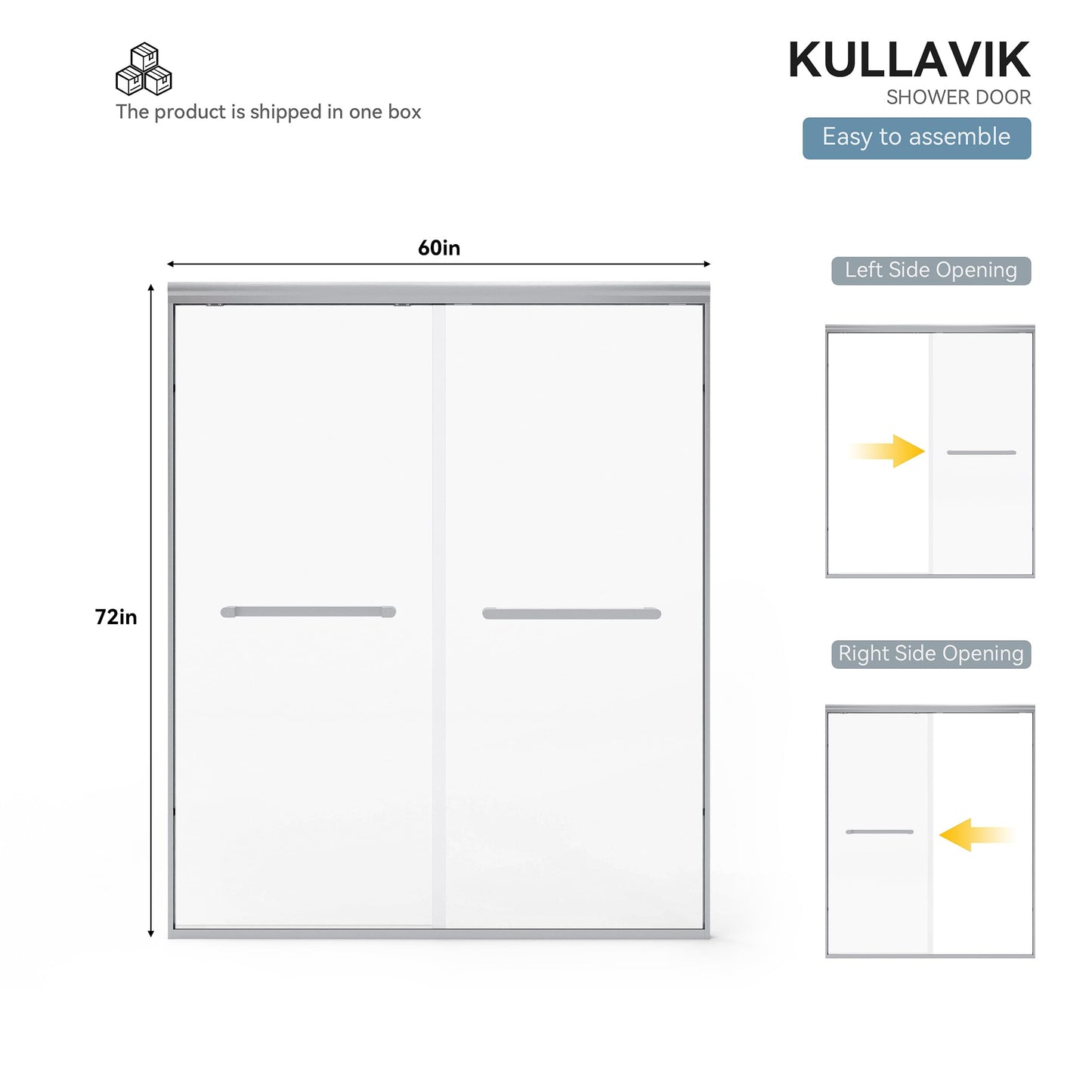 Kullavik Shower Door 56-60'' W x 72'' H Semi-Frameless Bypasss Bathroom Glass Shower Double Sliding Doors,1/4'' (6mm) Clear SGCC Tempered Glass with Explosion-Proof Film,Brushed Nickel