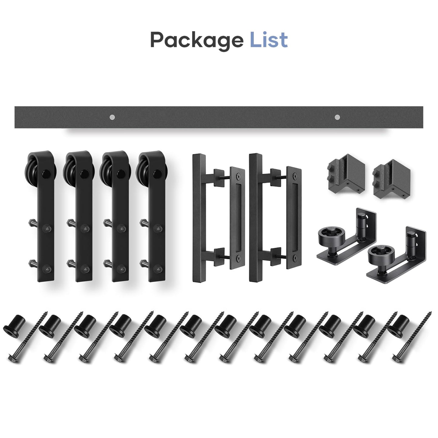 EaseLife 16 FT Double Sliding Barn Door Track and Handle Hardware Kit,Basic J Pulley,Slide Smoothly Quietly,Easy Install (16FT Track Kit for 44"~48" Wide Double Door)