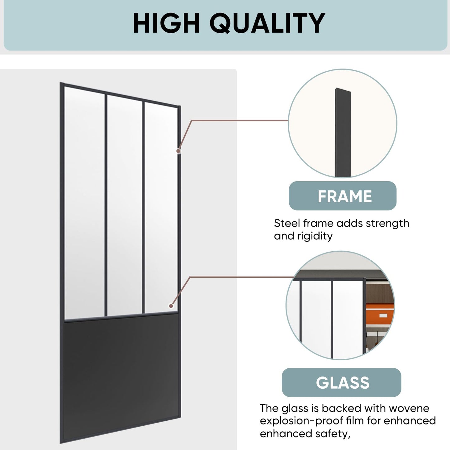 JUBEST Sliding Closet Door 60 x 80", Black Farmhouse Sliding Door with Top & Bottom Track Kits, Preassembled Frosted Glass Bypass Closet Door, Easy to Install