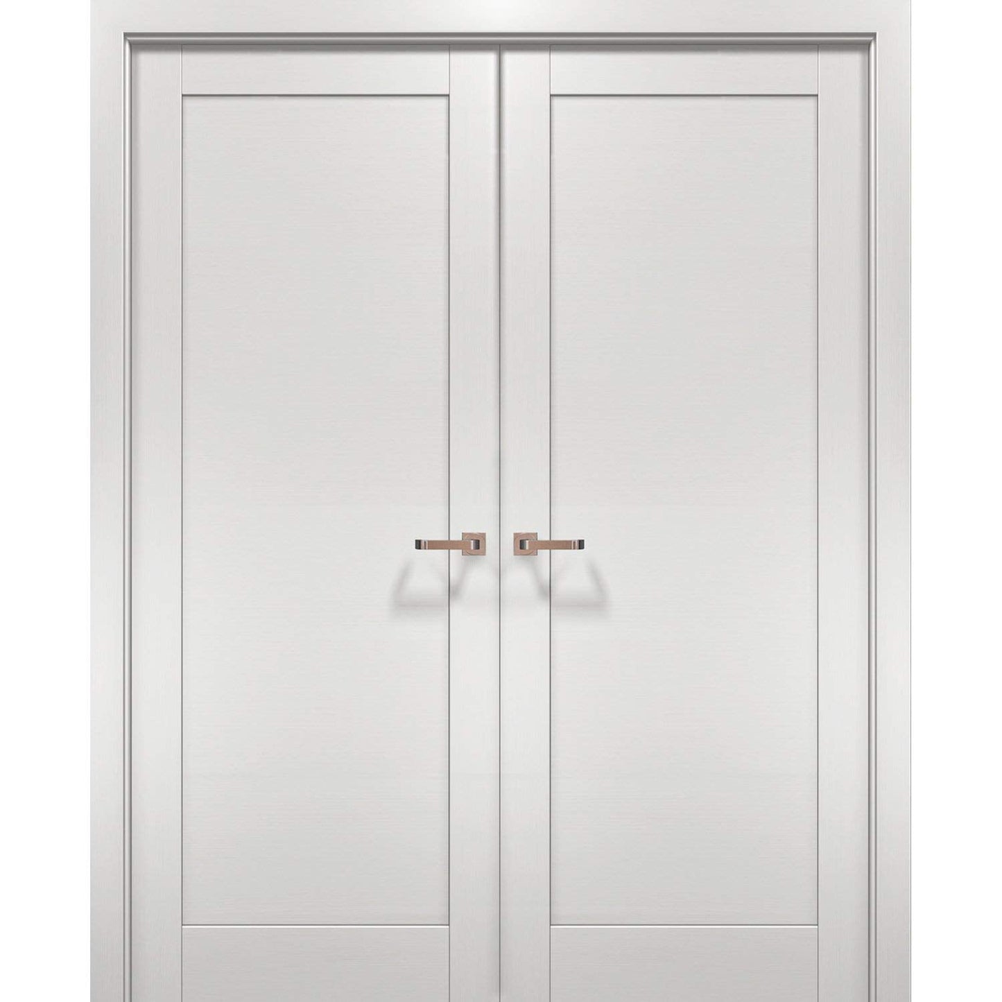 SARTODOORS French Double Interior Doors 48 x 80 with Hardware | Quadro 4111 White Ash | Panel Frame Trims | Bathroom Bedroom Interior Sturdy Door
