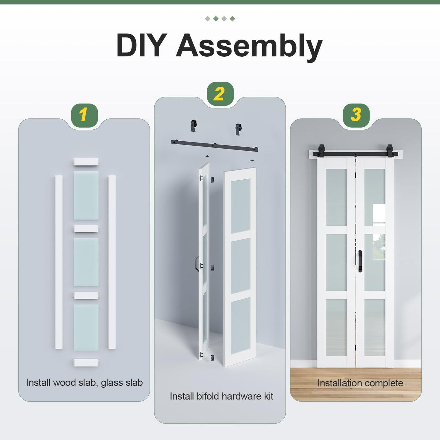 ROYMELO Bifold Barn Door 32x84 Inch (Double 16x84), White Frosted Glass Bifolding Doors with 36" Hardware Kit Included, Closet Sliding Wood Panel Slab, Save Space, Simple DIY Assembly