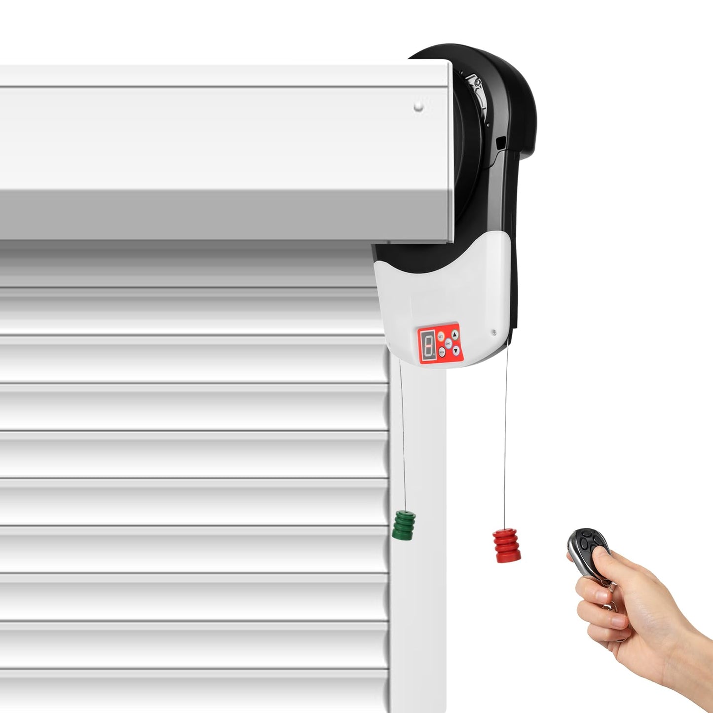 Fenjidrop Automatic Garage Roller Door Opener, Roll Up Door Opener, Smart Garage Door Openers 2 Remotes with LED Lift Force 800N Power 100W 164 Ft, 110V AC 100W