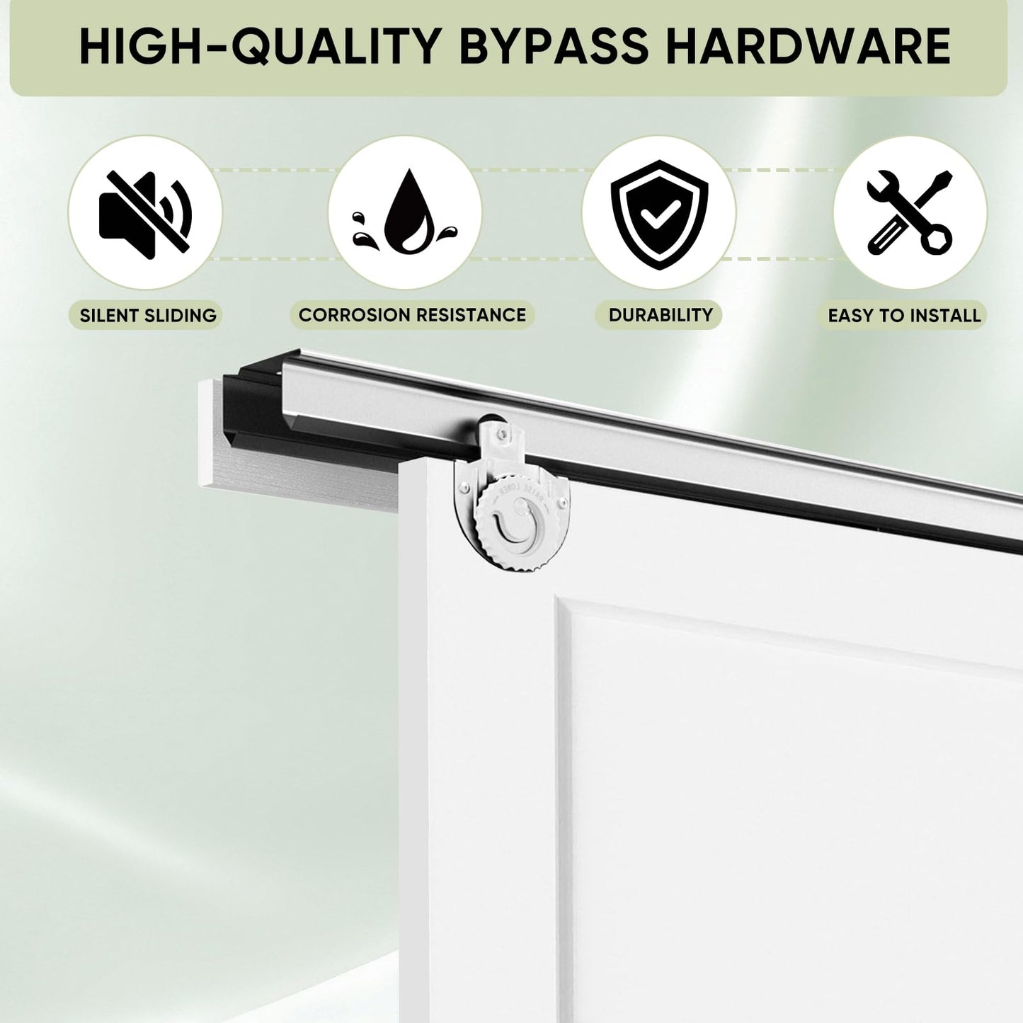 JUBEST 60in. x 80in. Bypass Closet Door, Flat 2 Panel Shaker Style White Primed Bypass Sliding Closet Door, Interior Doors with Hardware Kits Include, Pre-drilled, Paintable