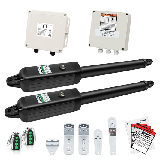 TOPENS PW502 Automatic Gate Opener for Medium Duty Dual Swing Gates Up to 16ft per Arm, Dual Swing Gate Operator AC Powered with Remote Control Kit Gate Motor Solar Compatible