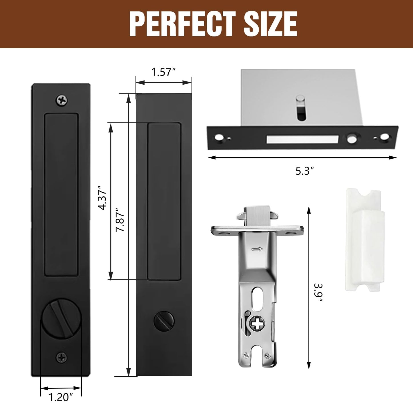 Lipshome Pocket Door Locks, Edge pulls, Hidden Handles, Pocket Door Hardware, Sliding Door Locks, Sliding Door Hardware (Black, 7.8"*1.5"-keyless)