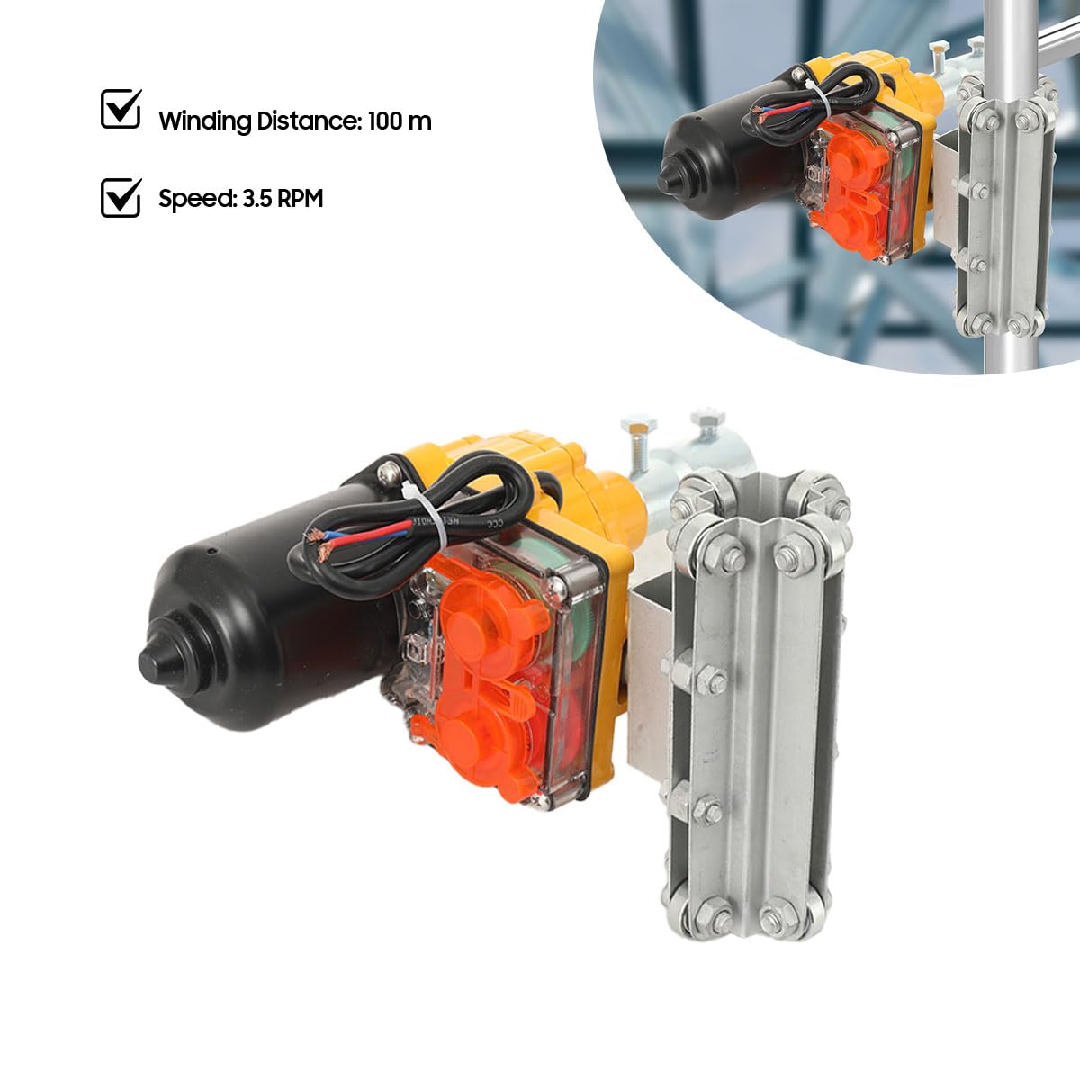 100W Greenhouse Film Roll up Side Motor with Precise Bearing Climber for Greenhouse Ventilation, Waterproof Electric Film Curtain Roller Frame Shed DC24V Automatic Venting