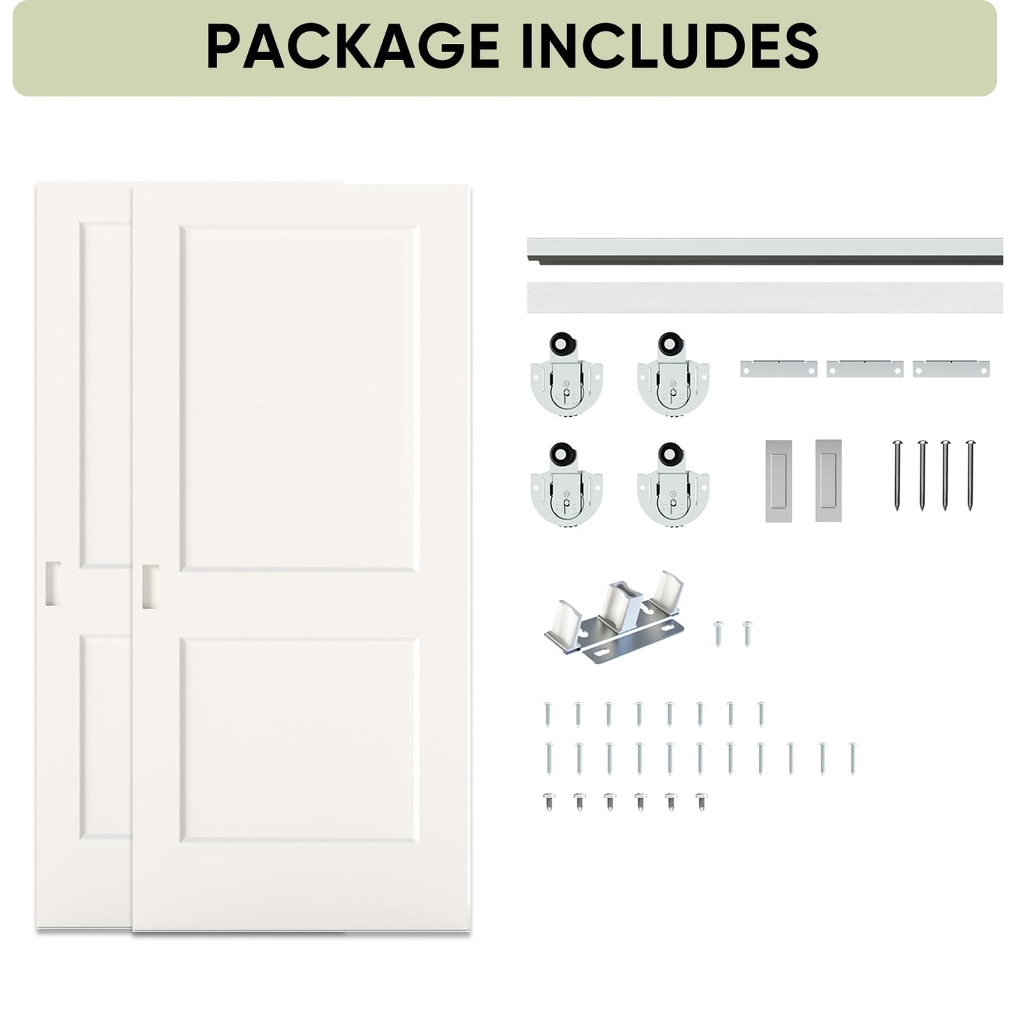 JUBEST 72 in. x 80in. Bypass Closet Door, Flat 2 Panel Shaker Style White Primed Bypass Sliding Closet Door, Interior Doors with Hardware Kits Include, Pre-drilled, Paintable