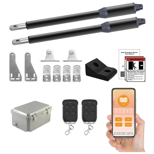 Gyxel C01-L Smart Automatic Gate Openers Kit, App Compatible Dual Swing Gate Opener-Up to 14ft Long or 440lb Per Arm, Electric Gate Opener for Driveway Dual Swing Gate with Gate Remote and More