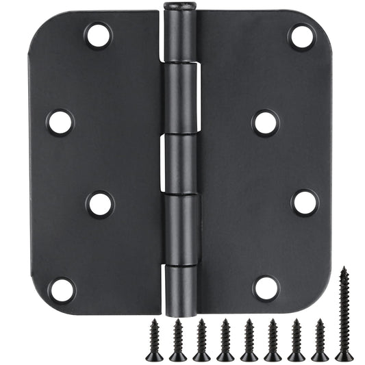 3 Pack Black Door Hinges Matte Black 4 Inch 5/8" Radius Hinges for Doors 4 Inch Exterior/Interior Door Hinge Rounded Gate House Front Door Hinges Standard Residential Heavy Duty Door Hardware