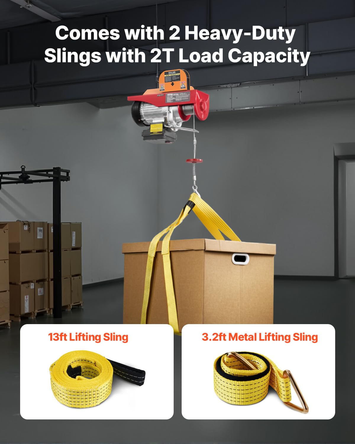 VEVOR Electric Hoist, 1320 lbs 120V Electric Winch with 328 ft Wireless & 14 ft Wired Remote Control, 40 ft Single Cable Lifting Height, Single/Double Slings, Lift Hoist for Garage Warehouse Factory