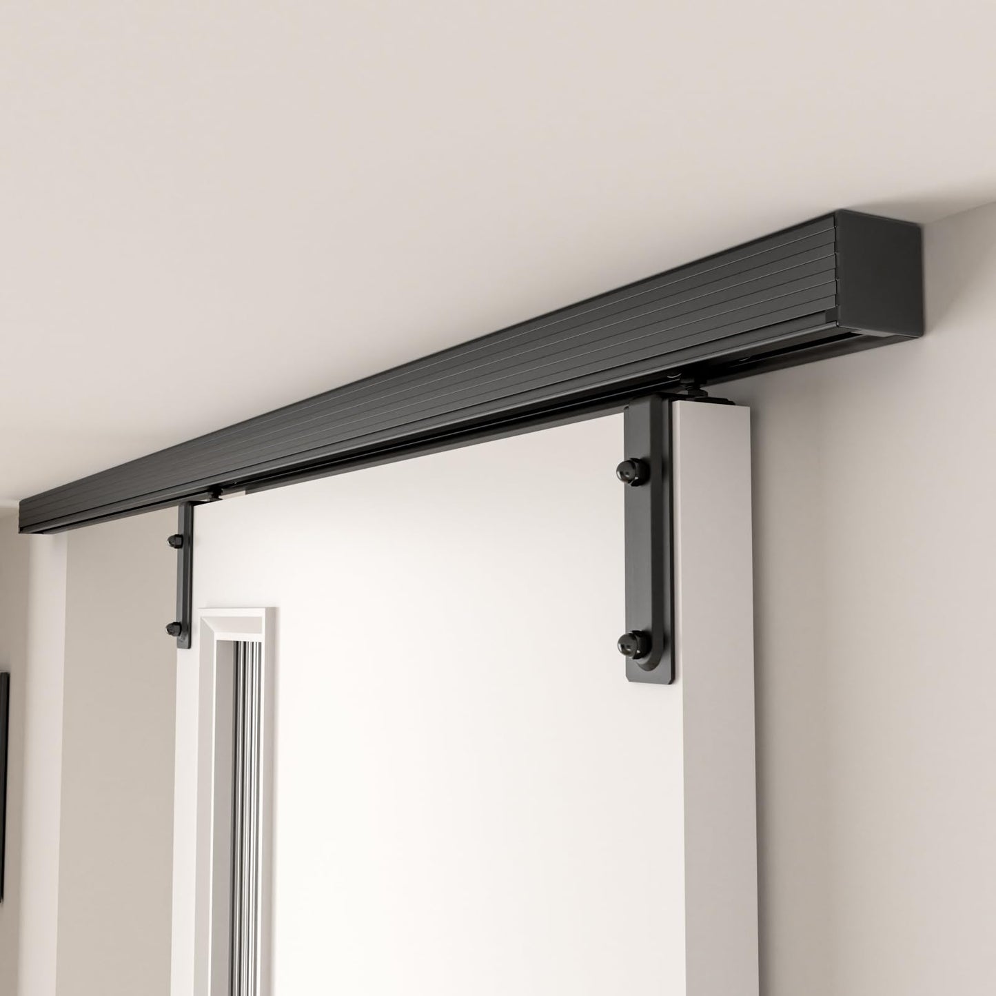 TOPCCJHHD 8FT/96'' Box Rail Sliding Barn Door Hardware Kit Ceiling Mount for Exterior Interior Single Door Heavy Duty Black No Door