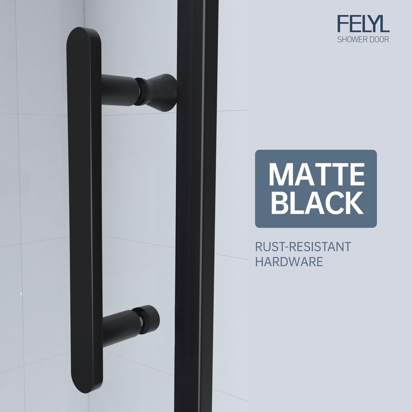 FELYL Black Grid Sliding Shower Door 43-48" W x 72" H, Matte Black, Single Sliding Door, Framed, 1/4" (6mm) SGCC Tempered Glass, Reversible Installation