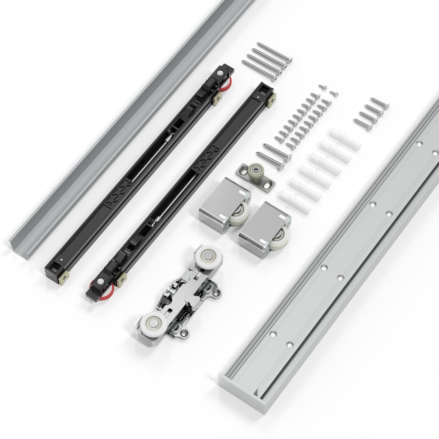 34" Concealed Sliding Barn Door Hardware Kit with Soft Close Mechanism for 26in Passage Opening, Hidden Sliding Door Hardware, Wall Mount for Interior Wooden Door (NO Door)