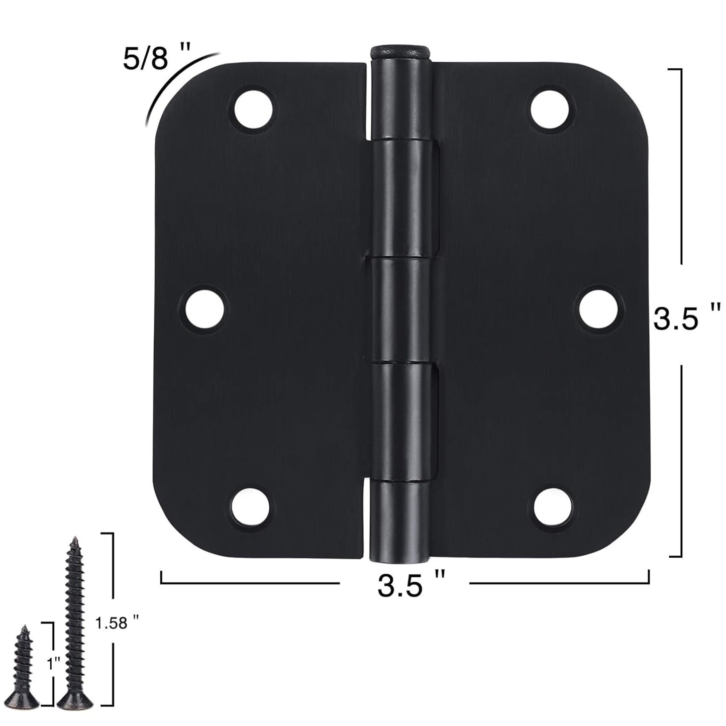 Rounded Door Hinges 3-1/2" x 3.5 Inch, 5/8 Radius, Matte Black 3 ½" 36 Pack No Squeak,Interior Hinge for Doors Office Bed Room,Outdoor Window,Constructition Iron Hardware for House Home Flat