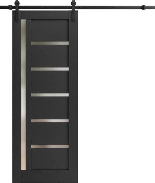 SARTODOORS Quadro 4088 Barn Door 32 x 96 in, Black Matte Solid MDF Core, Sliding Interior Door Slab with 6.6 FT Black Rail Hardware Included