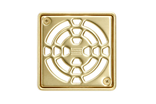 Schluter Kerdi-Drain Classic Shower Grate Kit with Integrated Slope Bonding Flange - Ideal for Tile Showers - 4" Grate Size, Square, Classic Gold Finish - KD4GRKECG