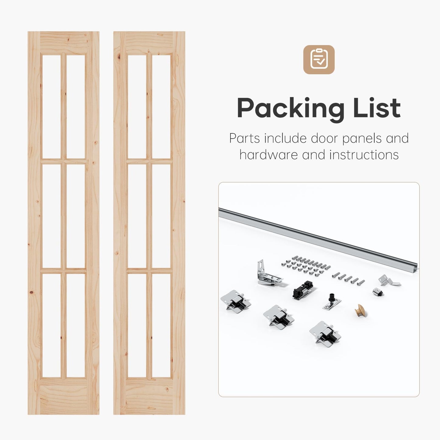 EaseLife 30"x 80" (Double 15" x 80") Bifold Barn Door, Tempered Frosted Glass Bifold Closet Door with 2.5FT Concealed Hardware Kit, Preassembled French Bifold Wood Door, Easy to Assemble,DIY Coloring