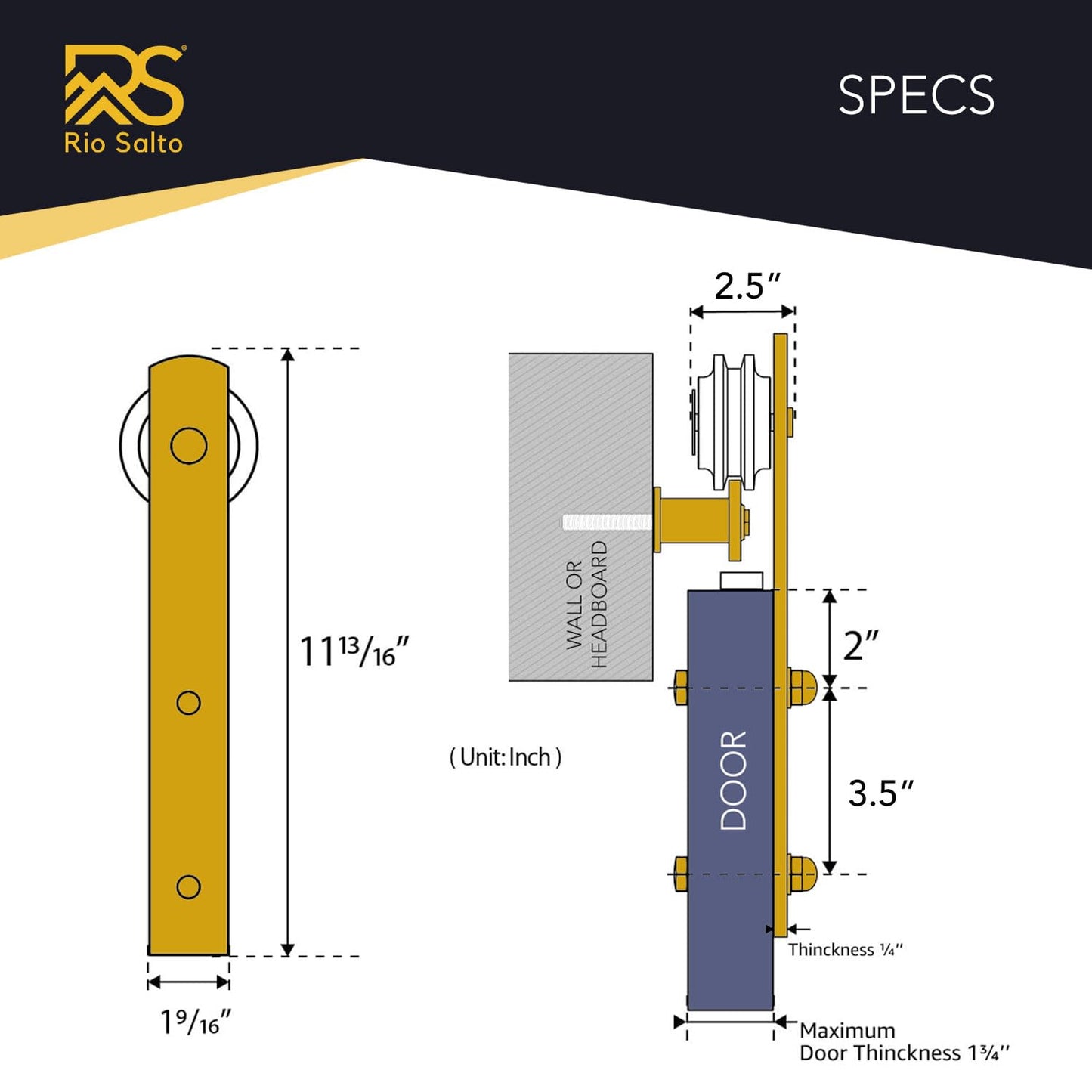 Rio Salto Gold Barn Door Hardware Kit 84" Length 7FT Sliding Door Hardware Modern Barn Interior Brushed Brass Panel Hardware (Hardware Kit, 7 Feet - Single Door)