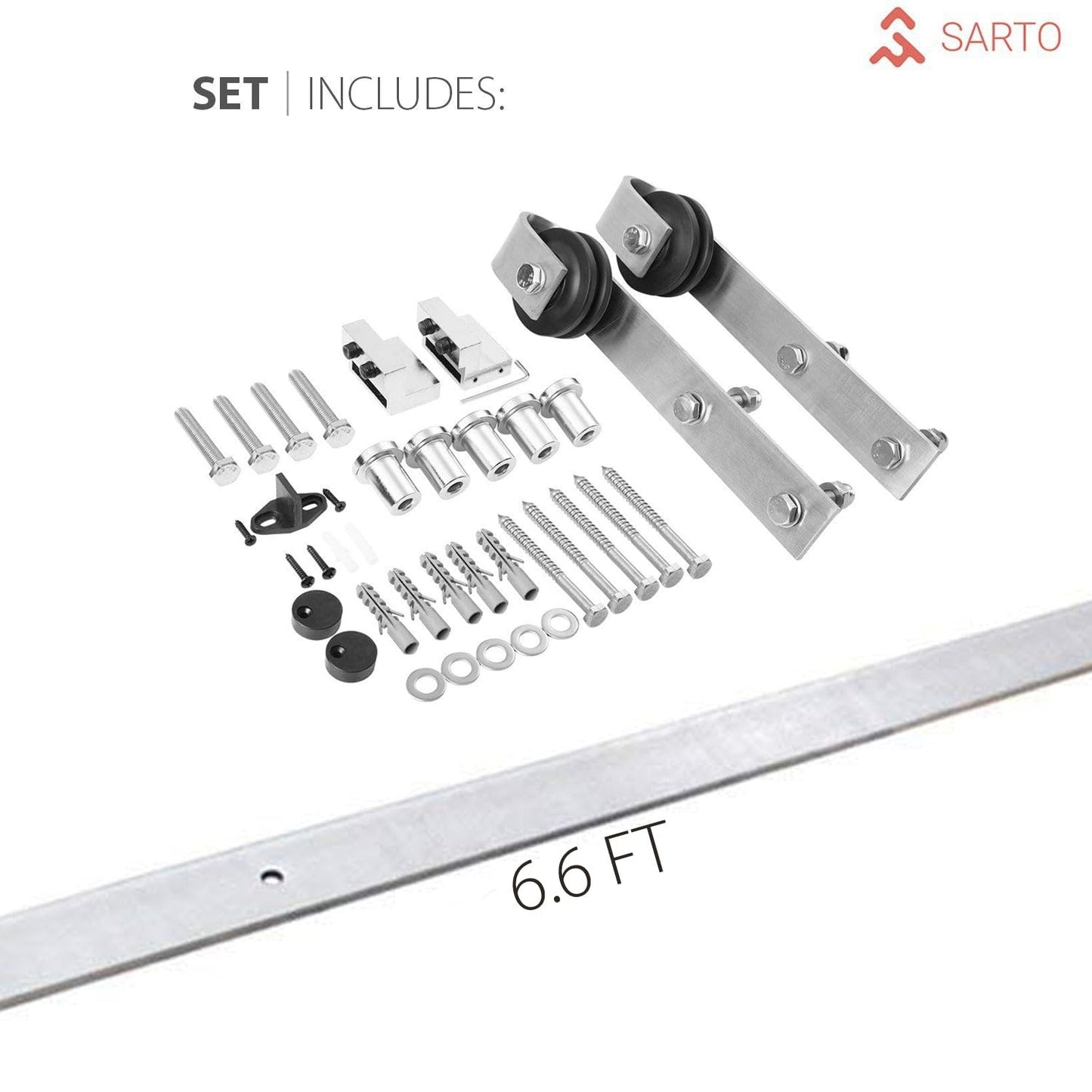 SARTODOORS Interior Modern Barn Door 36 x 80 inches | Basic 0111 Arctic White | 6.6FT Silver Rail Track Heavy Hardware Set | Solid Panel Interior Doors