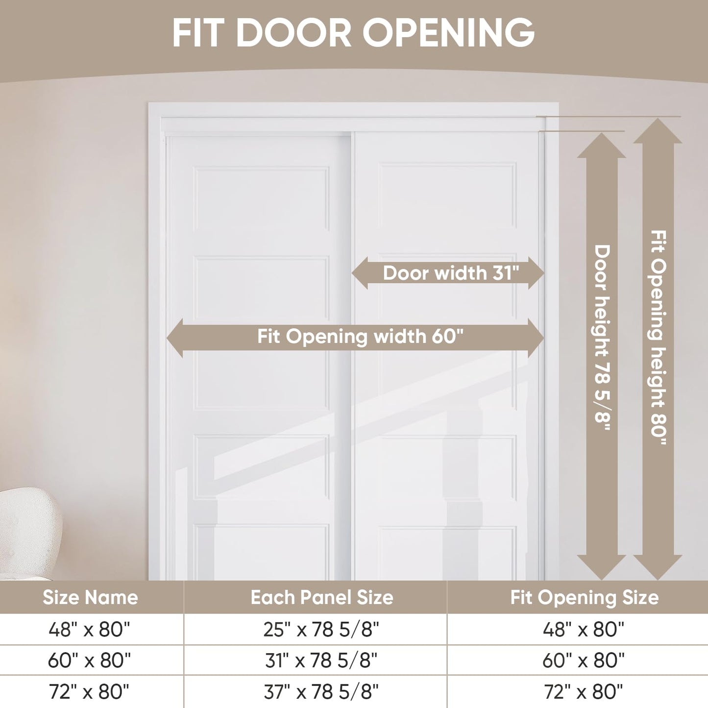 BARNSMITH 60x80 in 5-Panel Bypass Sliding Closet Door, Steel Frame White Primed Bypass Door with Top & Bottom Track Hardware Kits, Paintable and Lightweight