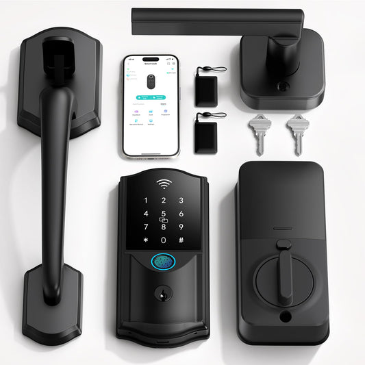 Built-in WiFi Smart Lock with Handle Set - Firstriver Fingerprint Keyless Entry Door Lock for Front Door, App Control, Digital Keypad Deadbolt, Auto Lock, Compatible with Alexa & Google Assistant