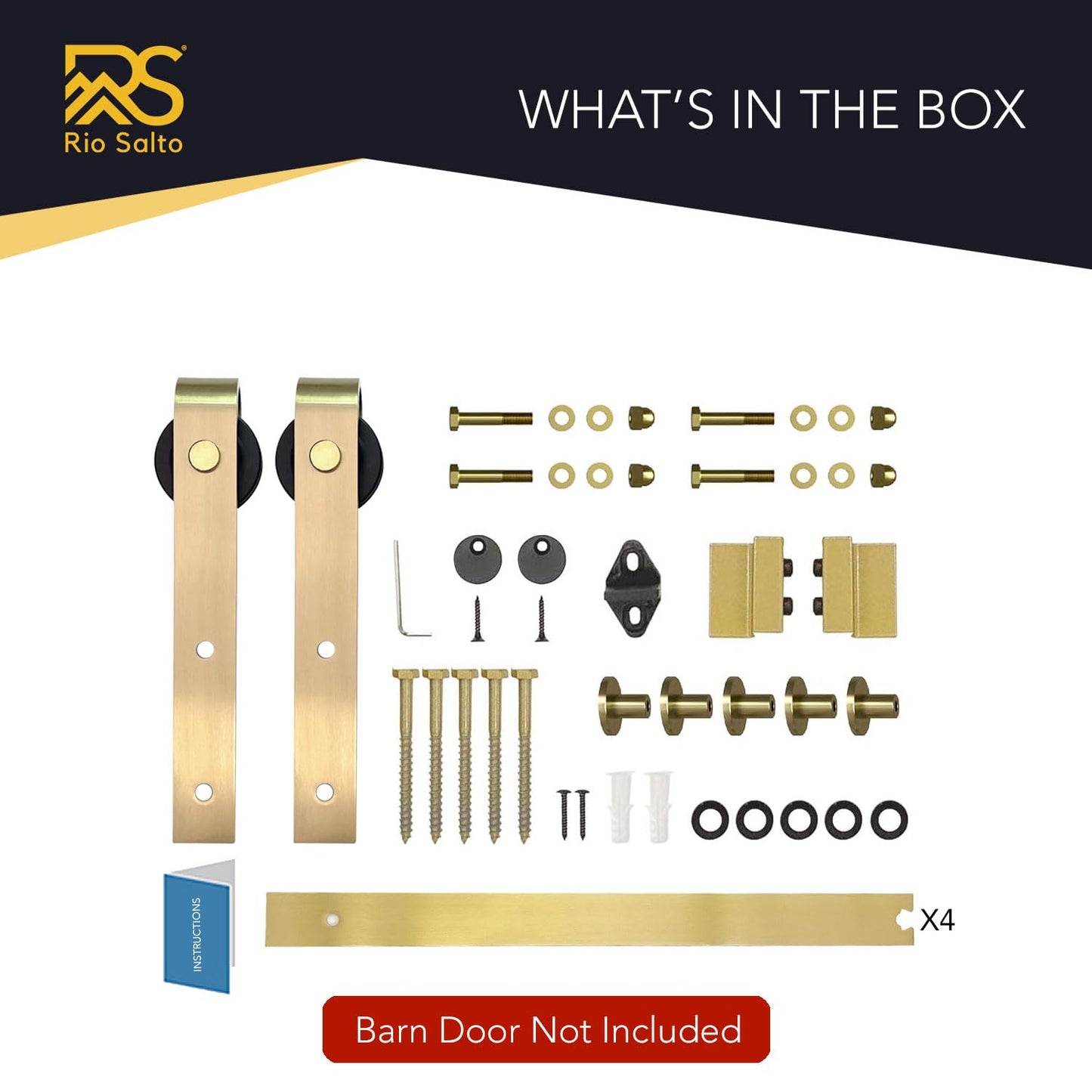 Rio Salto Gold Barn Door Hardware Kit 84" Length 7FT Sliding Door Hardware Modern Barn Interior Brushed Brass Panel Hardware (Hardware Kit, 7 Feet - Single Door)