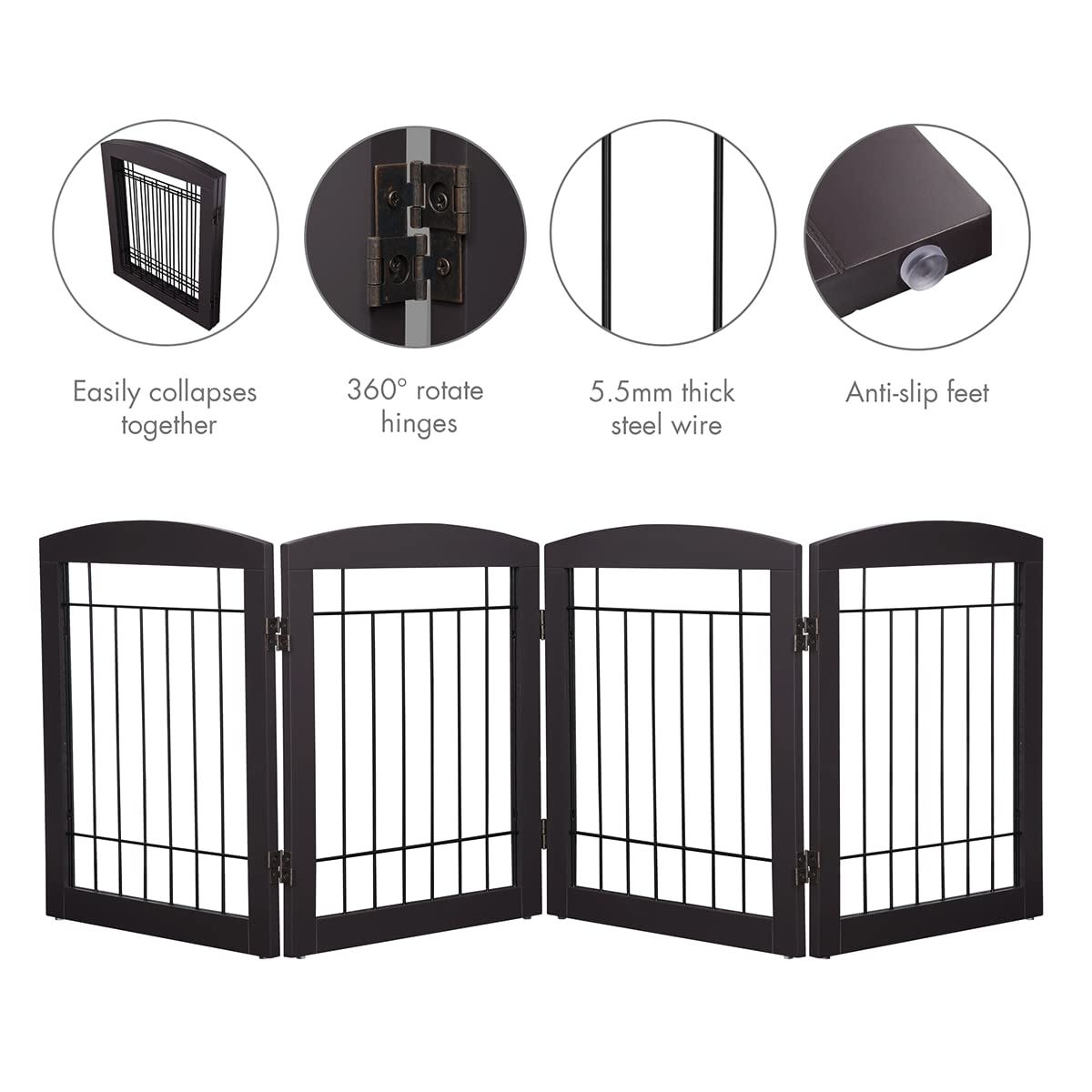 Dog Gate - 4 Panel Foldable Pet Gate Indoor for Doorways, House, Stairs, Freestanding Gate for Dogs - 80x24 -Inch Puppy Safety Fence by PAWLAND, Espresso