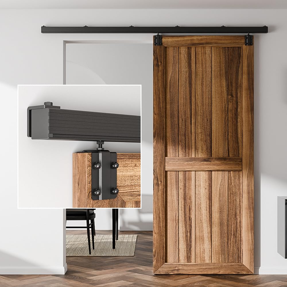 BONIKLUBA 8FT Box Rail Sliding Barn Door Hardware,Wall Mount Track Kit,Heavy Duty,Easy to Install(No Door)