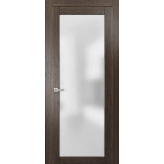 SARTODOORS Lite Opaque Glass Door 30x84 | Planum 2102 Chocolate Ash | Frames Trims Satin Nickel Hardware | Solid Core Wood Doors